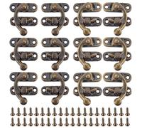 CALFOVERA 20PCS Mini Vintage Swing Arm Lock Left and Right Antique Bronze Hook Hasp Latch Clasp 3.2 x 2.7cm Alloy Catch Curved Buckle with Screws for Wooden Wine Jewelry Box Gift Chest Suitcase