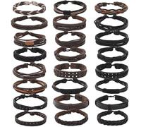 CALFOVERA 24PCS Adjustable Braided PU Leather Bracelets Set for Men Women Woven Cuff Wrap String Leather Stackable Gothic Bangle Hemp Cords Ethnic Tribal Handmade Bracelet for Daily Wear Costume
