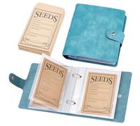 CALFOVERA 25 Sheet PU Leather Garden Seed Saver Organizer Binder Small Leather Seed Saving Book Protector with 25 Clear Pockets and 50 Resealable Paper Envelopes for Vegetable Flowers(Dark Cyan)