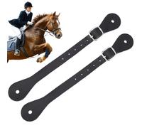 CALFOVERA 2PCS 22.5cm Cowhide Leather Thigh High Boot Single Ply Spur Straps Adjustable Stability Genuine Leather Equestrian English Stirrup Straps with Buckle for Saddles Horse Riding(Black)