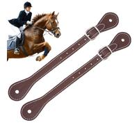 CALFOVERA 2PCS 22.5cm Genuine Leather Double Ply Reinforced Stitching Stirrup Straps Adjustable Stability Cowhide Leather Equestrian English Spur Straps with Buckle for Saddles Horse Riding(Brown)