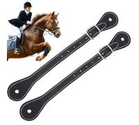 CALFOVERA 2PCS 22.5cm Genuine Leather Equestrian English Spur Straps with Buckle Adjustable Stability Cowhide Leather Stirrup Straps Double Ply Reinforced Stitching for Saddles Horse Riding(Black)