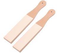 CALFOVERA 2PCS 28.1 x 4.3cm Leather Honing Strop Sharpener for Sharpening Small Double-sided Beech Wood Leather Strop with Ergonomic Handle Block Polishing Woodcarving Tools for Handwork Polish