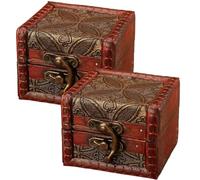 CALFOVERA 2PCS 8 x 6.5 x 6cm Vintage Wooden Treasure Chest Box Retro Decorative Mini Trinket Keepsake Organizer Box Small European Pirate Jewelry Stroage Cases for Jewelry Decoration