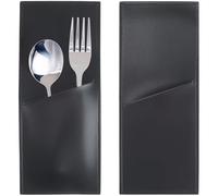 CALFOVERA 2PCS Black PU Leather Cutlery Sleeves Rustic Utensils Storage Holder Leather Silverware Pouch Bags Vintage Flatware Tableware Place Set Organizer for Home Kitchen Christmas Table Decor