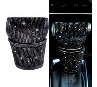 CALFOVERA 2Pcs Bling Gear Shift Knob Cover Black PU Leather Universal Glitter Rhinestones Sparkly Crystal Auto Gears Shifts Knobs Stick Protector Covers for Car Decor Women Accessories