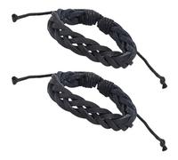 CALFOVERA 2PCS Braided PU Leather Bracelets Dark Gray Cuff Wrap Adjustable Rustic Leather Wrist Band Woven Rope Bracelet Wristband for Men Women Daily Wear Costume Party Gift