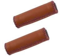 CALFOVERA 2Pcs Brown Bike Handlebar Grips PU Leather Bicycle Handlebar Cover Bar Soft Hand-Stitched Synthetic Vinyl Leather Grips for Cycling Beach Road Mountain Cruiser Bike Ergonomic Design