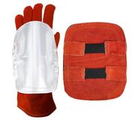 CALFOVERA 2PCS Cowhide Leather Welding Hand Gear Heat Shield Split Genuine Leather Aluminized Back Welding Blanket Hand Pad Glove Adjustable Elastic Wrist Protection Cover for MIG TIG Boiler Cutting