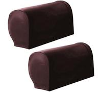 CALFOVERA 2PCS Dark Brown PU Leather Furniture Armrest Protector Vintage Non-Slip Leather Arm Rest Slipcovers Waterproof Armrest Covers Stretch Elastic Armchair Sleeves for Recliner Sofa Couch Chairs