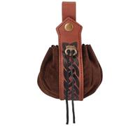 CALFOVERA 2PCS Embossed PU Leather Belt Pouch Renaissance Medieval Waist Drawstring Bag Viking Vintage Retro Pirate Coin Purse Dice Side Pack for Men Women Halloween LARP Ren Faire(Dark Brown)