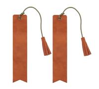 CALFOVERA 2Pcs Genuine Leather Bookmark Brown Cowhide Soft Blank Rectangle Classic Thin Handmade Back to School Book Page Markers with Tassel for DIY Craft Book Mark Bookworms Students Readers