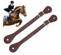 CALFOVERA 2PCS Genuine Leather Equestrian English Stirrup Straps 22.5cm Cowhide Leather Thigh High Boot Single Ply Spur Straps Adjustable Stability with Buckle for Saddles Horse Riding(Black)