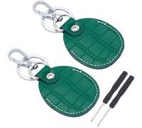CALFOVERA 2PCS Genuine Leather Key Fob Dark Green Portable Leather Keychain Cover Compatible Scratch-Resistant Keyring Fob NFC Tag Holder Access Card Case with Screwdriver for Office ID Key Cards