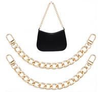 CALFOVERA 2PCS Gold Alloy Purse Chain Straps Replacement Flat Bag Chain Extender 22cm Short Metal Purse Handbag Clutch Replacement with Lobster Buckle for Shoulder Cross Body Sling Bags DIY Making