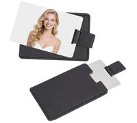 CALFOVERA 2PCS Handheld Pocket Stainless Steel Mirrors for Purse Small Unbreakable Rectangular Travel Compact Makeup Mirrors with PU Leather Case Holder for Men Women Outdoor Travelling Camp