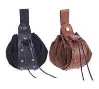 CALFOVERA 2PCS Medieval PU Leather Drawstring Pouch 2 Colors Middle Ages Portable Leather Rivet Waist Bag Vintage Renaissance Viking Pirate Belt Side Pack Coin Dice Purse for Halloween Costume LARP