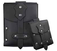 CALFOVERA 2PCS Medieval PU Leather Studded Belt Pouch Retro Renaissance Waist Bag Portable Viking Rivet Side Pack Adjustable Waist Pouch for Halloween Costume Cosplay LARP Events(Black)