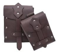 CALFOVERA 2PCS Medieval Viking Rivet Side Pack PU Leather Studded Belt Pouch Portable Retro Renaissance Waist Bag Adjustable Waist Pouch for Halloween Costume Cosplay LARP Events(Brown)