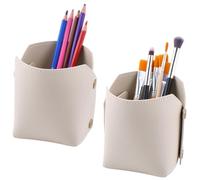 CALFOVERA 2PCS Multifunctional PU Leather Pens Pot White Leather Pencil Cup Stationery Container Glitter Bling Makeup Brush Stroage Box Case Holder Desktop Organizer for Desk Office