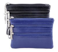 CALFOVERA 2PCS PU Leather Coin Pouch Purse with Keyring 2 Colors Small Credit Card Holder Case Keychain Travel Zipper Change Wallet Leather Slim Pocket Keychain for Men Women Money Organizer