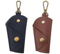 CALFOVERA 2PCS PU Leather Keyring Cover Pouch with Snap Closure 2 Colors Portable Protective Wrap Keychain for Motorcycle Silencer Sleeve Key Holder Leather Key Wrap Organizer for Men Car