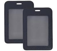 CALFOVERA 2PCS PU Leather Vertical Badge Holder Black Leather ID Card Case Waterproof Photocard Protector Sided Name Badge Pouch with Clear Window for Office Staff Students School Driver's Licenses