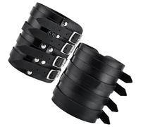 CALFOVERA 2Pcs Punk Cuff Wristband Black PU Leather Viking Adjustable Wide Triple Gauntlet Strap Rivet Braid Wrap Bangle Bracelet with Alloy Buckles for Cosplay Halloween Party Supplies Men Women