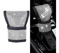 CALFOVERA 2Pcs Rhinestone Gear Shift Knob Cover Black PU Leather Universal Bling Glitter Sparkly Crystal Auto Gears Shifts Knobs Stick Protector Covers for Car Decor Women Accessories