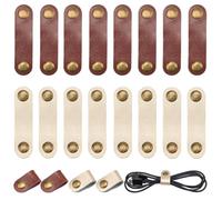 CALFOVERA 30PCS Cowhide Leather Cables Ties Wraps Genuine Leather Cord Organizer Straps Multipurpose Reusable USB Cord Wire Clips Keeper Holder with Snap for Travel Home Office Phone(White;Brown)