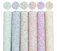 CALFOVERA 33 x 20cm 6PCS Multiple Colors Glitter Sequins PU Leather Sheets Sparkly Glazed Leather Fabric Roll Mixed Chunky Shiny Vinyl Fabric Leatherette for DIY Craft Bows Earrings Making