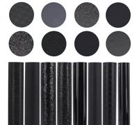 CALFOVERA 33 x 20cm 8 Styles Faux Leather Sheets Mixed Chunky PU Leather Glitter Leatherette for Bow Earring Black Series Metallic Solid Shiny Vinyl Fabric Roll for DIY Crafts Sewing