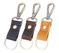 CALFOVERA 3PCS 3 Colors Cowhide Keychain Organizer Universal Crazy Horse Key Fob with Metal Clasp Durable Genuine Leather Strap Keychain Holder Handmade Belt Loop Key Ring for Car Men Women Purse