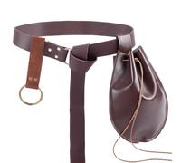 CALFOVERA 3PCS Dark Brown Renaissance PU Leather Waist Bag Set Medieval Leather Waistband with Belt Pouch Skirt Hike Vintage Middle Ages Viking Pirate Side Pack Coin Dice Purse for Ren Faire Halloween