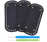 CALFOVERA 3PCS PU Leather Bag Bases for Crochet Oval Knittintg Cushion Bottom with 2PCS Aluminums Crochet Hooks Rivet Purse Shaper Pad for Handmade DIY Handbag Crossbody Bag Tote Making(Black)