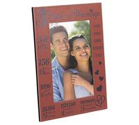 CALFOVERA 3rd Anniversary Picture Frame PU Leather Brown Engraved 4x6 Vertical Marriage 3 Years Down Forever to go Tabletop Hanging Photos Frames for Him Her Couple Men Women Gifts