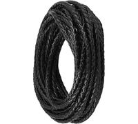 CALFOVERA 4.57M Genuine Leather Bolo Tie Cord for Jewelry Making 3MM Round Black Braided Woven Real Leather String Lace Rope Cording Folded for Crafting Necklace Bracelets Braiding Wraps Beading