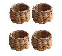 CALFOVERA 4PCS 3.5CM Woven Water Hyacinth Napkin Ring Set Braided Handmade Burlywood Cane Serviette Holders Rustic Farmhouse Boho Rattan Table Decoration for Birthday Christmas Weddings