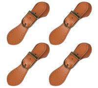 CALFOVERA 4PCS Cowhide Leather Sew on Toggles Buttons Closures Cloak Clasp Fasteners Genuine Leather Metal Coats Snap Buckle Clip Replacement Bag Tab Lock for Purse Jacket Notebook DIY Craft(Brown)