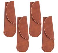 CALFOVERA 4Pcs Leather Pan Handle Holder Brown Rustic Faux Imitation Leather Soft Non Slip Iron Hot Pot Skillet Covers Sleeves for Cookware Hot Pot Pan Skillet Handles Supplies Protector