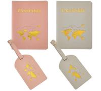 CALFOVERA 4PCS Mr and Mrs Map Travel Holder Set PU Leather Passport Covers Books Case Honeymoon Card Protector Sleeve with Luggage Suitcase Tags Travel ID Labels Blue Pink for Couples Bridal Shower