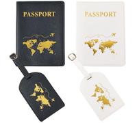 CALFOVERA 4PCS Mr and Mrs PU Leather Travel Holder Set Honeymoon Map Passport Covers Card Protector Sleeve Books Case with Luggage Suitcase Tags Travel ID Labels Black White for Couples Bridal Shower