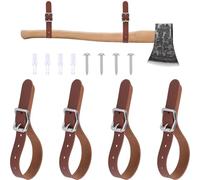 CALFOVERA 4PCS PU Leather Axe Hangers Brown Wall Hanging Straps with Buckle Closure Adjustable Heavy Duty Tool Hangers Gun Rack Wall Mount Display Sword Organizer Hooks for Axes Hatchets Tools