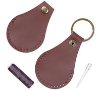 CALFOVERA 4PCS PU Leather Keychain Blank Craft Kit Universal Teardrop Key Fob Organizer Leather Access Key Tag Holder with Rivets Engraving Key Ring for DIY Men Women Car(Coconut Brown)