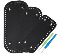 CALFOVERA 5PCS 1PC Rectangle Knitting Rivet Base PU Leather Crochet Bag Shaper Pad 2PCS Oval Purse Making Bottom with Holes 2PCS Crochet Hooks for DIY Handbag Crossbody Bag Purse Making (Black)