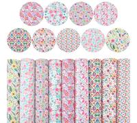 CALFOVERA 5PCS 32.5 x 19.7cm Blossom Flower Pattern Leatherette Fabric for Bow Earring Waterproof PU Leather Sheets Floral Synthetic Vinyl Leather Roll for DIY Crafts Making Sewing Decorations