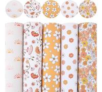 CALFOVERA 5PCS 32.5 x 19.7cm Flower Pattern PU Leather Sheets for Bow Earring Waterproof Floral Leatherette Fabric Blossom Synthetic Vinyl Leather Roll for DIY Crafts Making Sewing Decorations