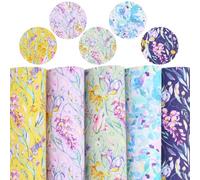 CALFOVERA 5PCS 32.5 x 19.7cm Flower Pattern PU Leather Sheets for Bow Earring Waterproof Floral Printed Leatherette Fabric Blossom Synthetic Vinyl Leather Roll for DIY Crafts Making Sewing