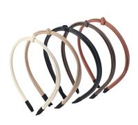 CALFOVERA 5PCS 5 Colors Skinny PU Leather Headband Durable Simple Non-Slip Knotted Hairband Cute Solid Elastic Headbands Hair Loop Clasp Hairbands for Women All Hair Types Daily Wear