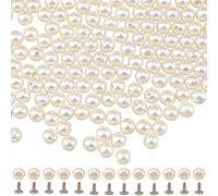 CALFOVERA 6mm Leather Pearl Rivet Buttons Spikes 300PCS Round Half Hole Pearl Bead Rivet Studs with Iron Findings for DIY Leather Clothing Craft Belts Hand Bags Hat Shoes Accessories